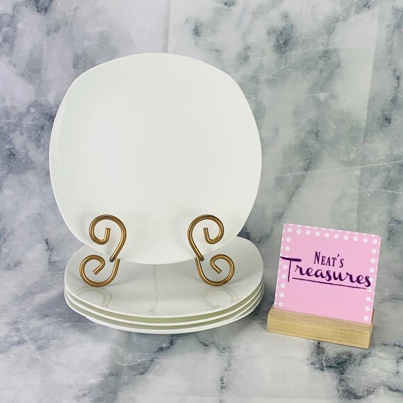 American Atelier MIA All White Bone China Coupe Square Lunch Snack Plates Set 5 - Picture 1 of 12